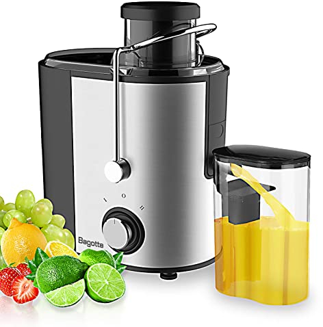 Juicer Machines, 600W Bagotte Juicers Whole Fruit and Vegetable, Easy to Clean Juice Extractor, Centrifugal Juicers, Stainless Steel Juicer with Two Speed Settings, Brush & Anti-drip, BPA-Free