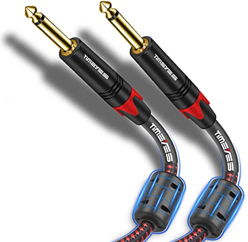 TIMEYES 1M TS 1/4 Inch Mono Instrument Cable, 6.35mm(1/4) TS to 6.35mm(1/4) TS Audio Interconnect Cord, 1/4'' 6.5mm Male to Male Amp Cable Cord for Electric Guitar, Bass, Keyboard, Speaker 1/4'' 3FT