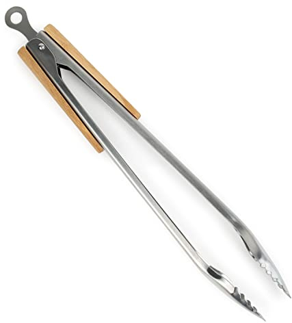 McBrikett Küchen- & Grillzange aus rostfreiem Edelstahl 42cm, hochwertige Servierzange mit Bambus Holzgriff