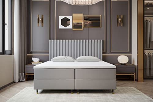Estepona Boxspringbett mit Bettkästen H3 Matratze mit Topper (Grau, 180 x 200 cm)