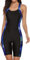 Attraco Damen Badeanzug Bauchweg Push Up Bademode Sport Swimsuit Einteilige Schwimmanzug Hohe Taille Monokinis Blau Print L