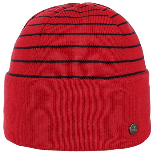 LIERYS Organic Cotton Umschlagmütze Beanie Stricklook Nachhaltige Baumwollmütze Unisex Herbst Winter rot One Size
