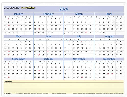 AT-A-GLANCE 2024 löschbarer Kalender, trocken abwischbarer Wandplaner, 40,6 x 30,5 cm, mittelgroß, wendbar, monatlich/jährlich, QuickNotes (PM550B2824)