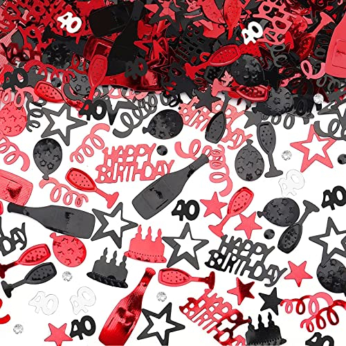 GoldRock Konfetti Tischdeko 40. Geburtstag für Männer und Frauen - Schwarz Rot Streudeko, Glitzer Confetti Geschenk