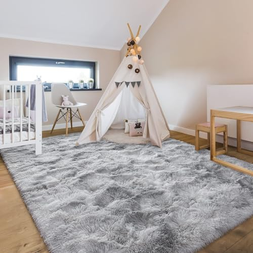 Cinknots Bereich Teppiche Fluffiger Teppich Modernes Wohnzimmer Schlafzimmer Baby Schlafsaal Weiche rutschfeste Große Indoor Shaggy Teppich Zimmer Home Dekor (Grau Weiß, 80x120cm)