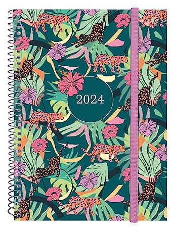 Finocam – Agenda Espiral Design Collection 2024 semanal horizontal enero 2024 – diciembre 2024 (12 meses) selva francesa