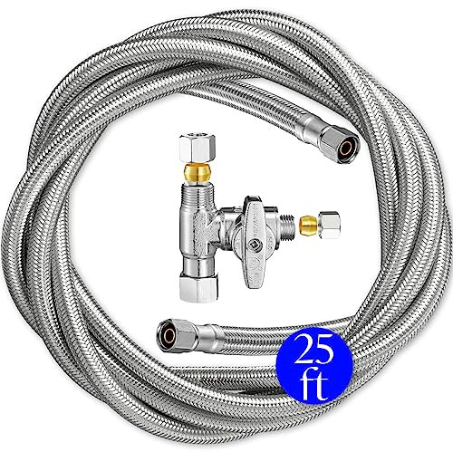 Kit per la produzione di acqua per frigoriferi – 6,3 m intrecciato in acciaio inossidabile per frigorifero con raccordi a compressione da 1/4 Pex tubo nucleo e separatore d'acqua