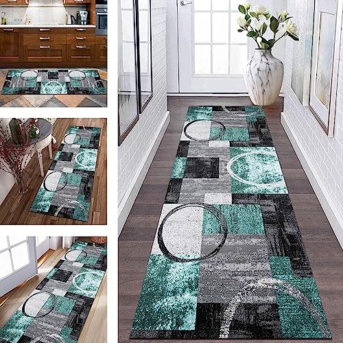 Küchenteppich Läufer Teppich Flur rutschfest Teppichmatten Küchenläufer 120X450CM Grau Türkis Schwarz Korridor Teppichläufer Waschbar Meterware Teppich Küchen Matte Wohnzimmer Schlafzimmer Esszimmer
