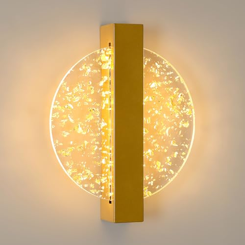 Applique Murale LED Dimmable 12W, Lampe Murale Intérieure Moderne en Aluminium, Or Applique Murale Intérieure Acrylique Ronde pour Salon, Chambre, Escalier, Couloir, Blanc Chaud 3000K