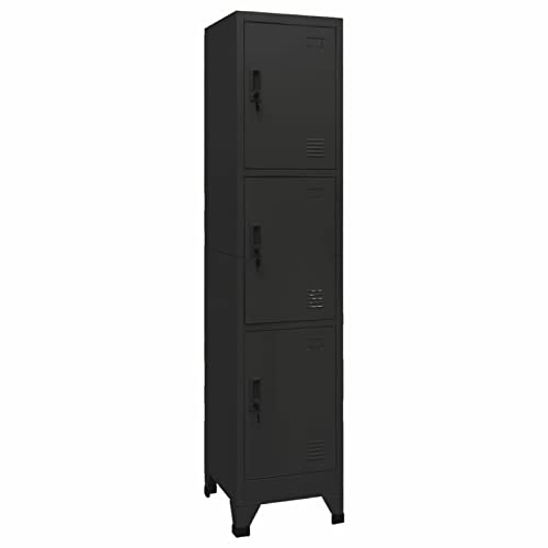 Festnight Spind Schließfachschrank 3 Fächer Metallschrank Spind Umkleideschrank Schrank Fächerschrank Metall Büroschrank Abschließbarer Umkleideschrank Stahlschrank Schwarz