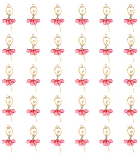 DICOSMETIC 30 ciondoli ballerina in strass, ciondoli in lega, ciondoli in oro rosa per collane, fabbricazione di gioielli, regalo di balletto, foro: 2 mm