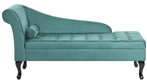 Beliani Chaiselongue linksseitig Samt blau grün Lehne Bettkasten Dekokissen Pessac