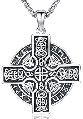 Friggem Collana da Uomo Collana Vichinga Martello di Thor Argento 925 Ciondolo Vichingo Mjolnir Amuleto Mitologia Norrena Gioielli Vichinghi per Uomo Donna (Croce Celtica -B)