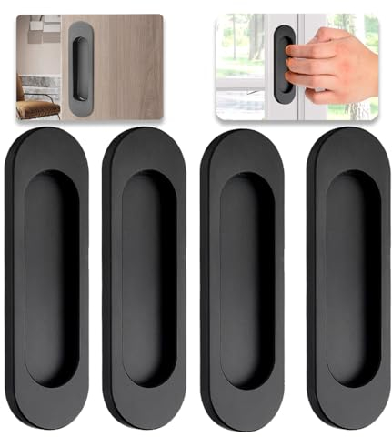 Guidre Selbstklebende Türgriffe 4er Pack,balkontürgriff kleben,Selbstklebende ovale Schiebetürgriffe,Aluminiumlegierung, bündiger Griff für Schiebetüren, Fenster, Schränke (mattschwarz,100 mm)