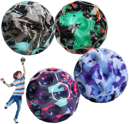 WZTCIBUR Jump Ball, 4 Stück Moon Original Spaceballs Lava Höchsten Springender Moonball Ballkrater Erzeugen beim Aufprall EIN Knallendes Geräusch Leicht Greifbar Galaxy Flummies für Kinder