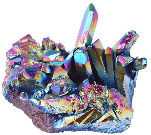 Healvian 1 Pc Cristal Natural Cúmulo De Cristal De Roca Natural Púrpura Roca Recubierta De Titanio Decoración De Mesa Uñas Cristal De Cuarzo Arcoiris Aura Mineral Druso