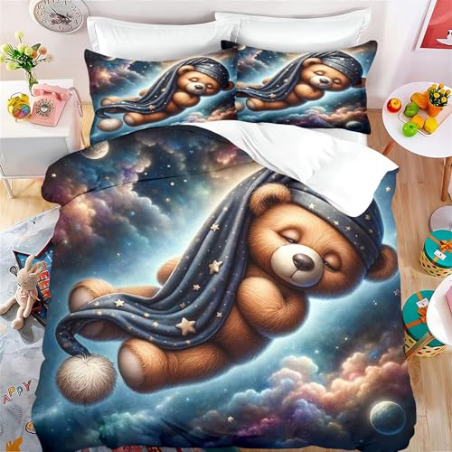 KIDSLOVE Little Bear Bettwäsche 135x200 Süß Tier Bär Bettwäsche Set Für Kinder Mädchen, Lustig Bear Bettbezug Set Weiche Mikrofaser Mit Kissenbezüge (1,135 X 200 cm 50 x 75 x 1)