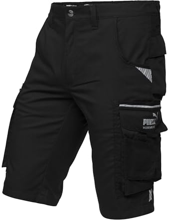 PUMA Workwear Precision X Arbeitsshorts - Kurze Arbeitshose Damen - Robustes, Flexibles Material - Cargohose mit vielen Taschen - Bequeme Passform für Handwerk & Gewerbe - Schwarz - Gr. 34
