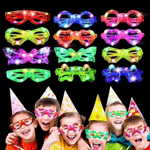 12 Stück LED Leuchtende Brille Leuchtende Coole Brille Led Brillen für Party Neon Party Geburtstag Fasching Brille für Kinder Partybrille Geburtstag Leuchtendes Spielzeug Geschenke Zufällige Farbe