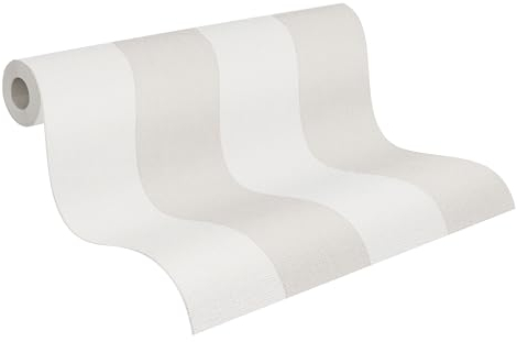 A.S. Création Pure Elegance Vliestapete mit Blockstreifen 0,53 x 10,05 m – Creme, Beige – Streifentapete Made in Germany - 397966