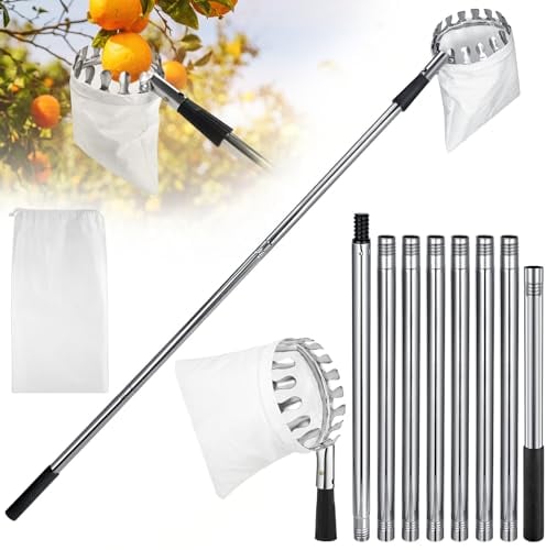 Draupnir 3.2 m Obstpflücker mit Teleskopstiel, Apfelpflücker, Kirschenpflücker, Pflaumenpflücker mit Baumwollbeutel Diameter 16 cm für Die Ernteernte Apfel Zitrus Birnen