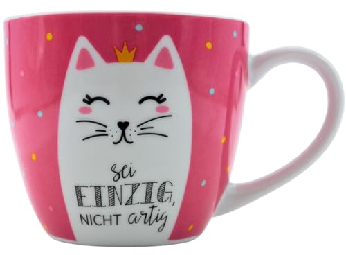 Dekohelden24 Maxi-XXL Kaffeebecher/Tasse aus Porzellan, XXL Kaffeepot, Motiv: Katze Sei einzig, Nicht artig, Größe H/Ø: 9,2 x 10,5 cm, Fassungsvermögen 400 ml, Spülmaschinengeeignet.