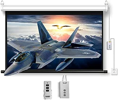 Projector Screen Motorized With Remote Control, 60 Inch Electric Drop Down, Matte Surface, Black Frame, Wall Or Ceiling Mount
