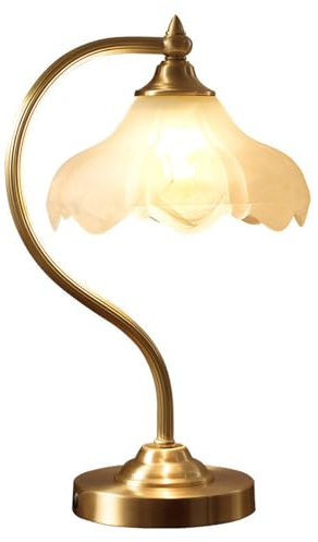 Jadssox Vintage-Schreibtischleuchte aus Kupfer, Nachttischlampe, antike Schlafzimmer-Nachttischleuchte mit Blumen-Glasschirm, Banker-Lampen aus Messing für Wohnzimmer- und Bürobeleuchtung