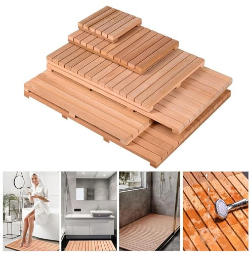 NEPHRA Badematte Holz, Duschmatte rutschfest, Mehrere Größen Outdoor Gartendusche Bodenplatte, Bodenrost Außen, Badewannenabdeckung Holz, Holzrost Dusche für Badewanne, Schwimmbad(100x35cm/39x14in)