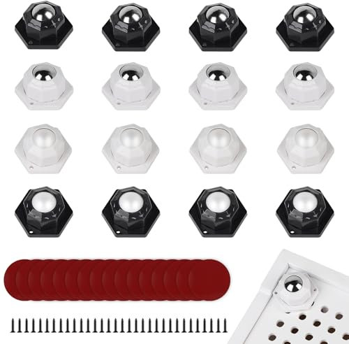 SUPAWAY 16pcs Mini roulettes à billes Roulettes universelles adhésives Petites roulettes à billes à 360 ° Roulettes plates pour meubles pour appareils de cuisine, etits meubles, poubelle Silencieuses