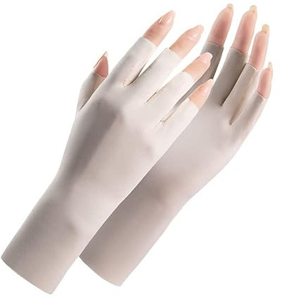 Hrlace Sonnenschutz Halbfinger Handschuhe für Damen Rutschfeste UV Handschuhe Nägel Maniküre Handschuhe Dünne Angelhandschuhe für Radfahren Autofahren Angeln Fitness, 1 Paar Beige A