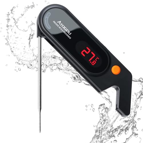 ATOGOU Thermocouple Faster Instant Read Meat Thermometer ±0.3°C, 0.5 Second Response Time, IP67 Waterproof & Backlight, For Meat/Candy/Grill/BBQ etc. TH-21(Black)