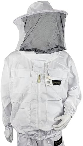 Imkerschutzjacke BASIC mit integriertem Schleier weiß mit Reißverschluss Größe S