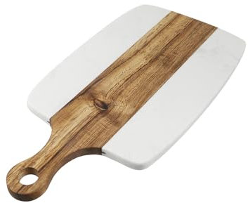 Nicerity Tagliere con marmo e legno naturale, marmo bianco e legno, tagliere per formaggi con manico (tipo 3)