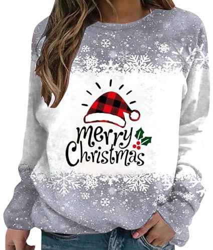 Damen Outfit Weihnachtsfeier Atmungsaktiv Sweatshirt Lässiges Oberteile Mode Muster Blusentops Rundhals Oberteil Große Größen Langarmshirt Weihnachts Sweatshirt Damen Weihnachtspullover Damen Xxl