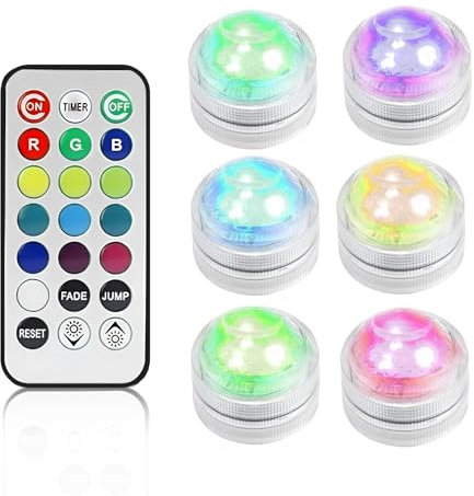 Colaren 6 PCS Submersible LED Light, Colour Changing Waterproof Tea Lights with Remote Control for Vase, Fishtank, Bath, Wedding