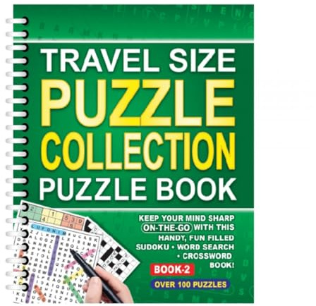 Sixstore Livre de collection de mots croisés à spirales 3 en 1 Sudoku Format A5 Vert