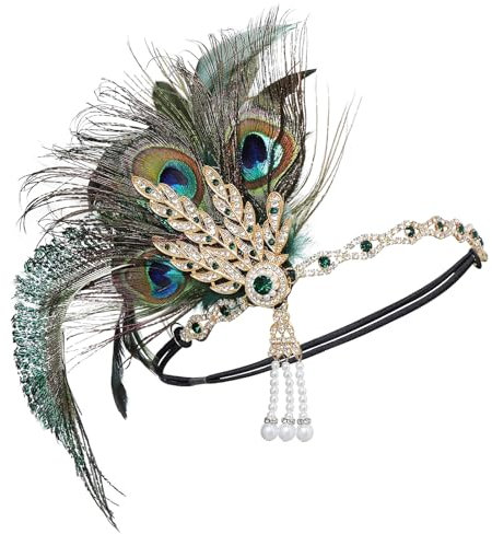 Alovez 1920er Jahre Flapper Feder Stirnband Pfauenfeder Haarband Vintage Strass Haarband Great Gatsby Kopfschmuck Kostüm Accessoires für Damen