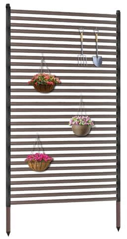 Twira Garden Privacy Screen, 90cm Wide x 180cm High Decorative Screen, Free Standing Fence for Outside, Metal Panels for Backyard Balcony Patio Garden, Brown