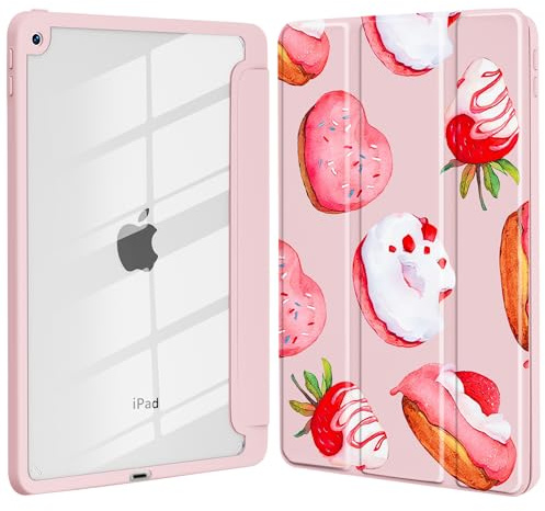 Idocolors Case for iPad 10th/11th Gen (2022/2025) 10.9, Clear Hard Back Cover with Pencil Holder, Tri-fold Stand Full Wrap Protective Case for Women Girls, Pink Donut/Pink