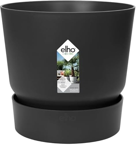 Greenville Modern Round Flower Pot with Integrated Water Reservoir – Indoor & Outdoor Planter Recycled Plastic Lightweight & Durable Self-Watering Plant Pot For Home, Balcony (Living Black, 30 cm)