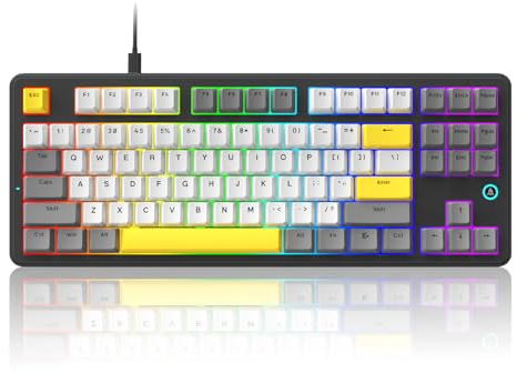 AK870 Teclado mecánico con cable al 80%, teclado para juegos montado en caliente con junta intercambiable en caliente con interruptor lineal de pez volador, 87 teclas PBT, compacto, retroiluminación