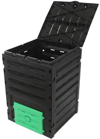 WindWilder 450L Large Compost Bin for Garden & Kitchen Waste, 71x71x103cm, Fast Organic Fertilizer Maker with Bottom Outlet, Black & Green