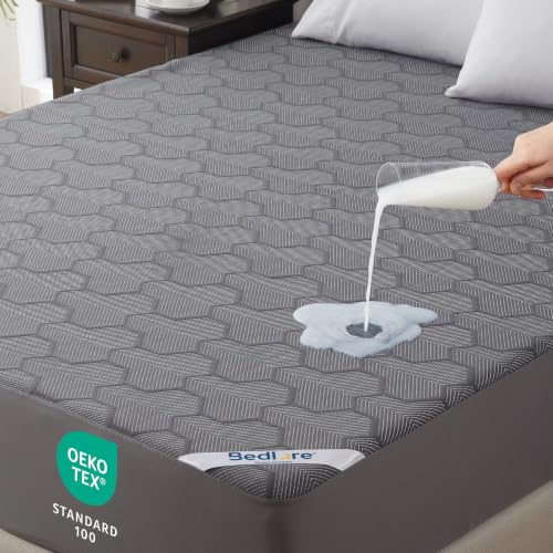 BEDLORE Matratzenschoner 160x200cm 100% Wasserdicht & Atmungsaktiv, Grau | Premium-TPU-Membran, 3D-Luft-Bambusgewebe, 40cm Tiefe Taschen, Maschinenwaschbar bei 40°C–60°C, OEKO-TEX Zertifiziert