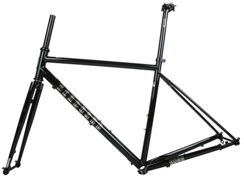 ZFF 700C Gravel Rennrad Rahmensatz 44/47/50/53/56CM Cr-Mo Stahl Fahrradrahmen Cyclocross-Rennradrahmen Scheibenbrems Steckachsrahmen F12*100mm R12*142mm(Black,50cm)