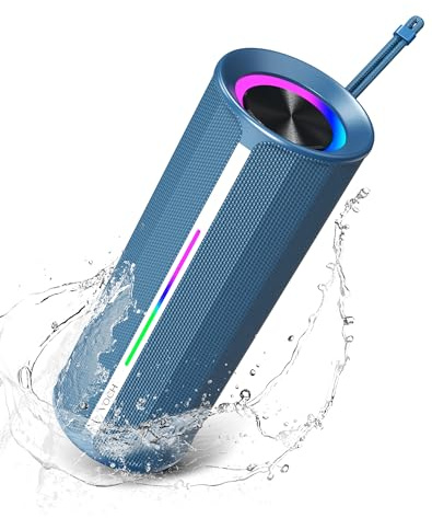 VOCH Cassa Bluetooth Portatile con Luce LED RGB, Stereo Potente Altoparlante Bluetooth 5.3, Accoppiamento TWS, IPX7 Impermeabile, 20 Ore Riproduzione per Esterno, Feste, Camping (Blu)