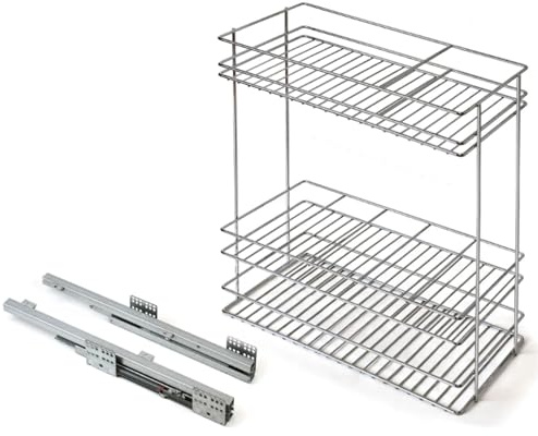 PLASTIMODUL Botellero Extraíble Cocina Muebles Altura 80 cm Cromo con Cierre Suave, Organizador Especiero Universal para Mueble de Cocina, Alta Capacidad, Ancho Mueble 30 cm