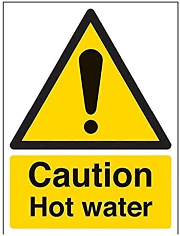 VSafety 62006AN-R - Segnale di avvertimento della temperatura Caution Hot Water, in plastica rigida, verticale, 150 mm x 200 mm, nero/giallo