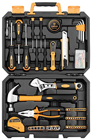 DEKO Set di utensili per riparazione casa 100 pezzi, kit di attrezzi per la mano per uso domestico generico con contenitore per attrezzi in plastica