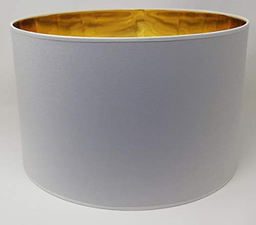 Lampenschirm Zylinder Form Weiß Stoff Gold Futter Handarbeit Verschiedene Größen Deckenanhänger - Tisch (25 cm Durchmesser 20 cm Höhe)